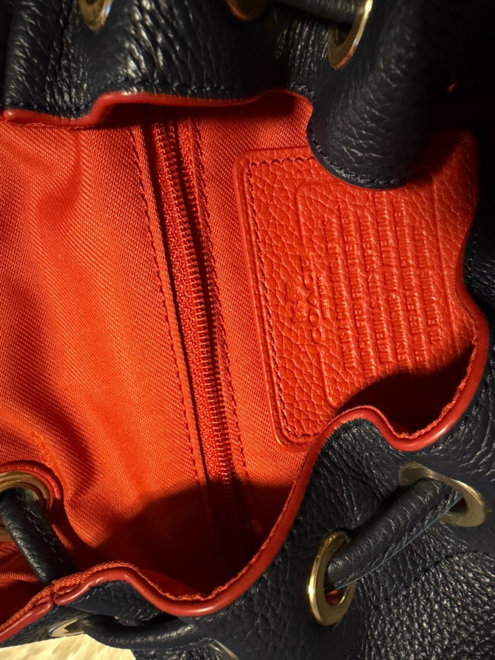 Navy Leather Mini Backpack with Red Trim - Picture 5 of 6